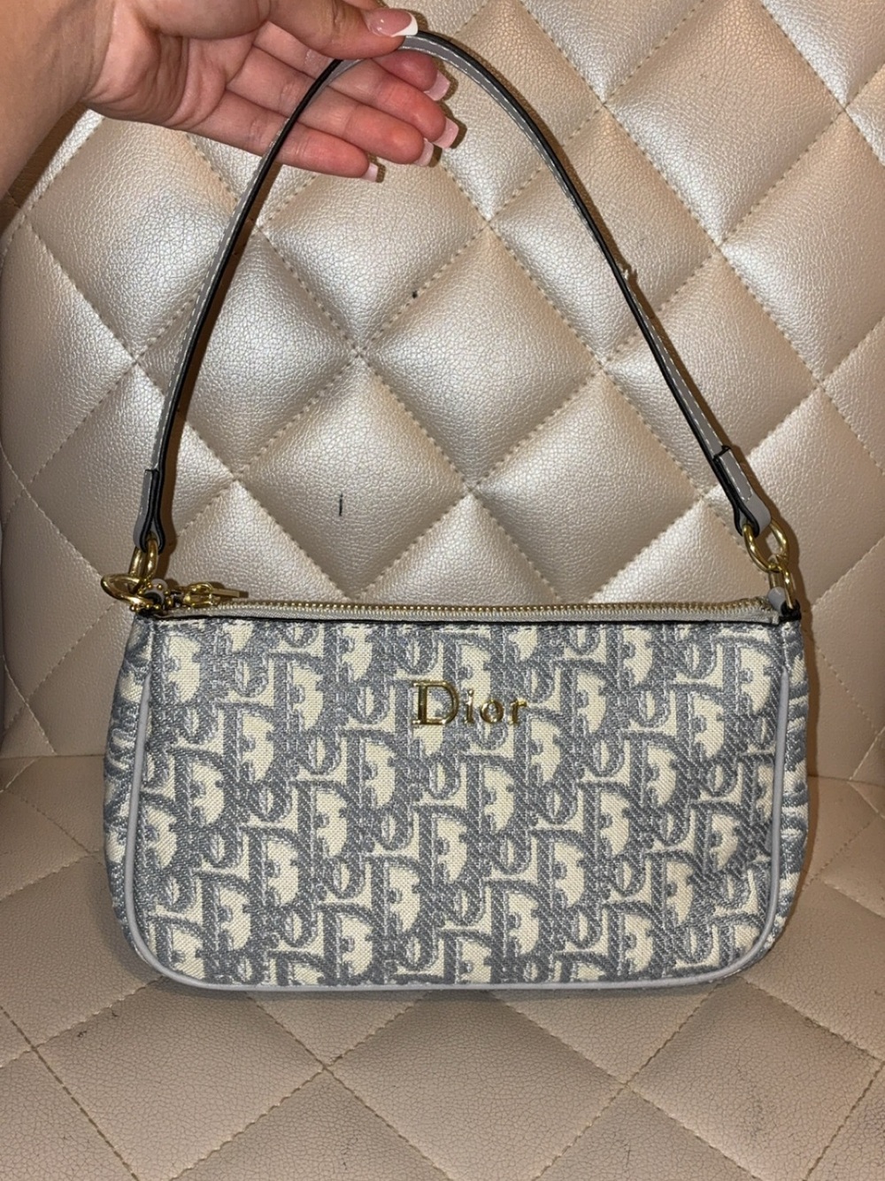 Dior Petite Monogram Jacquard Shoulder Bag in Blue and Cream - Picture 2 of 3